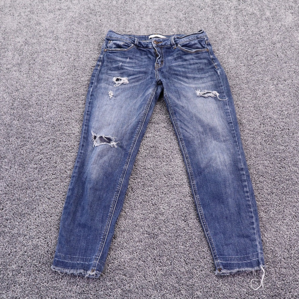 Eunina Kitty Jeans Womens 28 Blue Low Rise Skinny Crop Distressed Denim